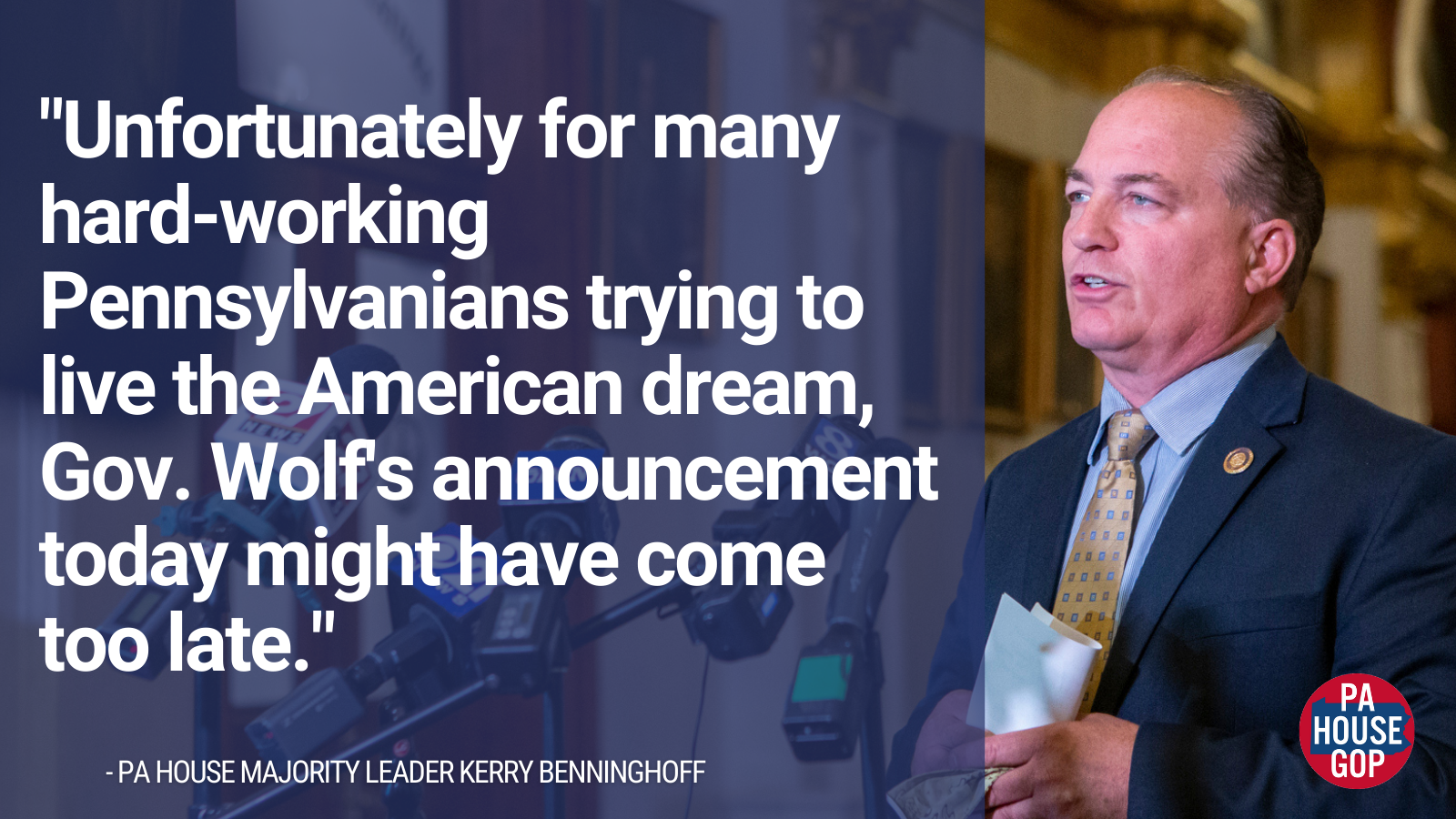 Benninghoff Comments on the COVID-19 Mitigation Order Announcement 